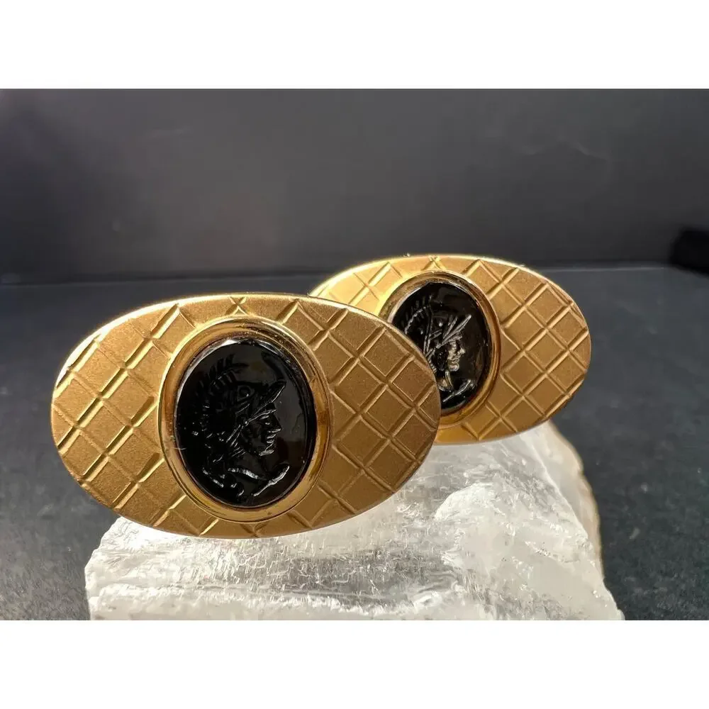 Vintage MCM Swank Gold Tone Centurion Cameo Cufflinks